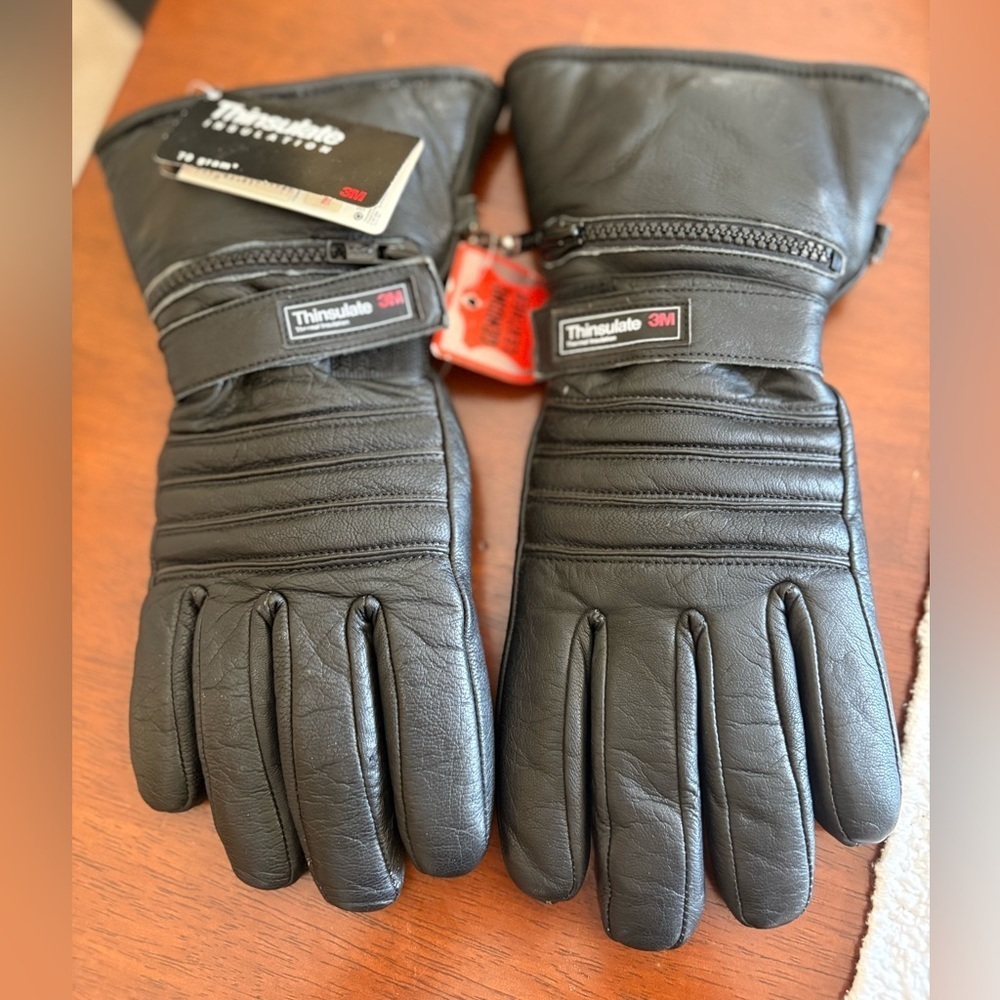 NWT Vintage 3M Thinsulate Leather Black Motorcycle Riding Gauntlet Gloves Small